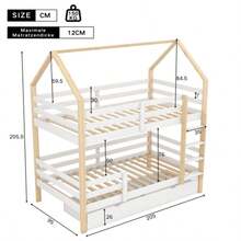 Double Bed, House Shape, Large Drawers, Pine Family Bed, 90 X 200 Cm, Without Mattress [Old SKU: 32269234aaw] - White - View 7