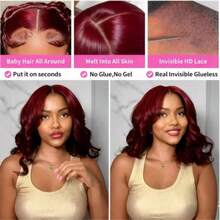 200 Density HD Lace Front Wigs Human Blended Hair Body Wave Human Frontal Hair Wigs For Women Pre Cut Pre Plucked Brazilian Virgin Hair 13x4 Lace Frontal Wig Glueless #99J Burgundy 24 Inch - SBUG/99J - View 7