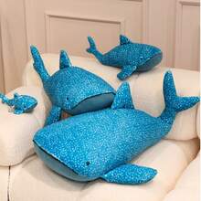 1个可爱卡通海洋动物鲸鱼毛绒公仔软枕，蓝鲸玩偶，海洋主题纪念品，儿童生日、情人节、复活节、母亲节礼物 - 藍色 - 查看 9