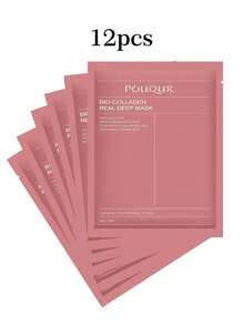 6片装胶原蛋白深层补水面膜 - 富含玻尿酸和烟酰胺，不含酒精，胶原蛋白面膜，抗衰老，深层补水，抚平细纹，夜间面膜，提亮肤色，紧致肌肤，细致毛孔，即刻焕发光彩 | 男女通用，适合所有肤质，浅米色，返校季，情人节礼物。3片/1片