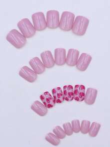 96pcs Valentine'S Day Nail Care Square Press Type Nail Care, Advanced Glitter Glossy Design, Reusable Stick Shaped Gel Press Type Acrylic False Nail, 1pc Nail File And 1Nail Glue Sticker Kit Nails ,With Patterns, Small Square Glue Nail Care, Women'S Gift Nail Supplies - Multicolor - View 3