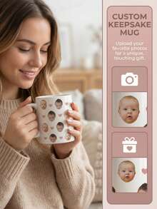 1个定制人脸马克杯，个性化照片咖啡杯，个性化宝宝/宠物肖像马克杯，个性化照片周年纪念马克杯，乔迁礼物，情人节礼物，周年纪念礼物，毕业礼物，母亲节礼物，父亲节礼物，送给爸爸/妈妈/奶奶/爷爷的理想礼物，适合家庭，厨房用具 - 粉紅愛款 - 查看 2