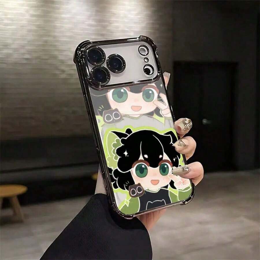 かわいい猫耳スタイルの女の4つの角を使用するエアバッグ耐衝撃性と透明性が高いTPUスマホケース、コーティングフレーム払いきで、落ちるから効果的に保護するします。 17、16、15、14、13、12、11 Plus、17 Pro、17 Pro Max、17 Air、および17シリーズと互換性があります。 お友達、愛する人、または自分自身を分けるへの完璧なクリスマスプレゼントです。 - ブラック - チェックする 1