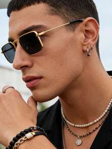 1 Pair Men's Metal Frame Square Fashion Glasses And 1 Pair Women's Casual Fashion Glasses, Suitable For Everyday Wear - Grey - View 3