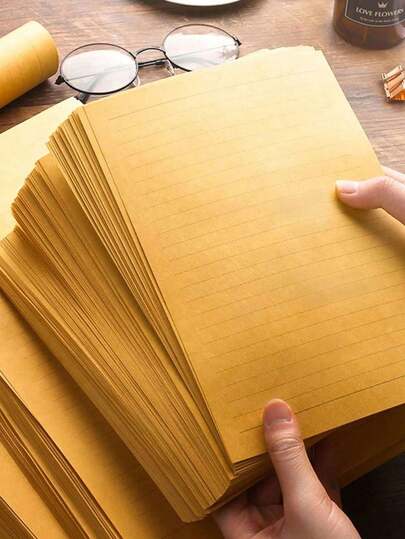 50张预印线条的牛皮纸，复古简约风格，适合日常记笔记和写日记，也适合作为返校文具。