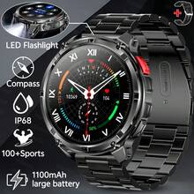 KENPANG 2026新款男士户外运动智能手表，1.7英寸大触摸屏，1100mAh超大电池，强光LED手电筒，双色表带，合金机身，蓝牙通话，指南针，运动轨迹追踪器，IP68级防水，兼容iOS和安卓系统 - 彩色 - 查看 15