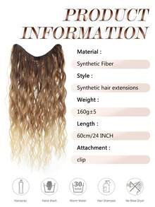 Tóc nối kẹp tổng hợp, tóc nối liền khối hình chữ V, tóc nối tổng hợp, tóc nối sóng nước dài 24 inch cho bé gái và phụ nữ, miếng tóc xoăn phủ kín đầu. - Nhiều màu - Xem 8