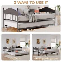 Cama con Cama rodar, Resistente de Metal de tamaño Individual con cabecero Elegante, Cama rodar Ajustable en Altura Individual, Plataforma de Listones de Acero Resistente para Sala de Estar - Textura de arena negra + tablero negro - Ver 4