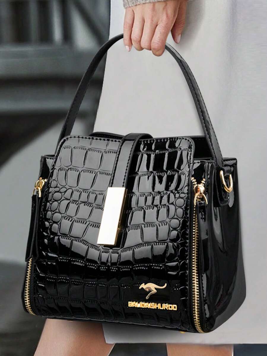 2026 NEW Women Tote Bag Luxury Designer Handbag Crocodile Pattern Leather Shoulder Bag High Quality Crossbody Bags - Black - View 1