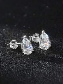 1pc 925 Sterling Silver Teardrop Cubic Zirconia Stud Earrings, Elegant & Timeless Jewelry For Young Women - LZE02 - View 6