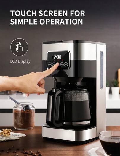 Filter Coffee Maker Touch Screen Drip Coffee Machine With Adjustable Brew Strength, 24 Hours Timer, And 1.2L Thermal Carafe For 10 Cups, Easy To Clean Filter