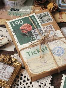 30 szt./opakowanie, estetyczny materiał w stylu vintage, suszone kwiaty w losowych kolorach i akcesoria z juty, kreatywne naklejki do scrapbookingu do pamiętnika, koperty, kubka, pudełka na prezent, idealne na Walentynki i Dzień Matki - Wielokolorowe - Zobacz 6