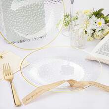 1 Set Of 25pcs Transparent Polka Dot Gold Rim Round Cake & Dessert Trays, Including (7.5 Inch/10.25 Inch Side Trays) And High-Quality Fruit Salad Tray, Reusable And Easy To Clean. Ideal For Weddings, Valentine's Day, Birthdays And Holiday Parties - Multicolor - View 8