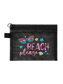 Large-Capacity Transparent Mesh Makeup Bag With"Beach Please" Pattern, Portable Travel Makeup Storage Bag, Colorful Beach-Themed Storage Bag With Zipper Closure,Makeup Bag, Skincare Bag,Portable Storage For Vacations And Travel, Summery Theme - Multicolor - View 16