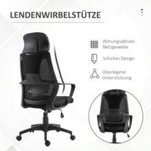 Height-Adjustable Office Chair With Tilt Function, Swivel, With Armrests, Headrest And Lumbar Support, Covered In A Mesh-Look Fabric, Black.