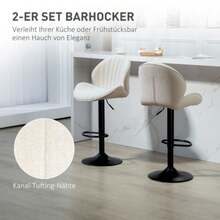 Set Of 2 Bar Stools, Fabric Upholstery, Adjustable Seat Height, Swivel, Steel Frame, Beige - Apricot - View 4
