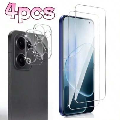 4片装，适用于OPPO Reno 13/13F/14F/A6/A6 Pro/Find X8/X8 Pro，包含2片屏幕保护膜+2片摄像头保护膜，钢化玻璃屏幕保护膜，触控灵敏，兼容手机壳，9H硬度，日常防刮擦，防静电，防碎裂，防指纹，升级版钢化玻璃，白色边框，防刮擦，防摔，防指纹