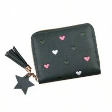 Ví nữ thời trang mới có tua rua, khóa kéo, thêu hình trái tim, ví gập ngắn đa năng dễ thương, ví đựng tiền xu kiểu Hàn Quốc cho nữ, ví mini, ví cầm tay, ví nhỏ, ví dễ thương, đồ dùng dễ thương. - Nhiều màu - Xem 14