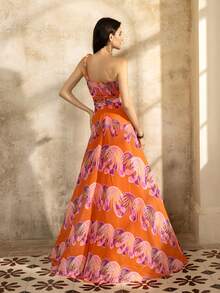 Faeriesty Elegant Women's Glamorous Chiffon Long Formal Dress With One Shoulder And Flared Hem, Sleeveless Flowing Design Perfect For Evening Events - Orange - View 2