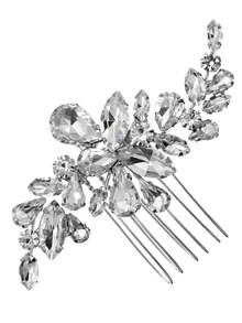 1 chiếc lược cài tóc cô dâu pha lê bạc, phụ kiện tóc cưới hình lá pha lê lấp lánh, trang trí tóc cô dâu và phù dâu thanh lịch. - Bạc - Xem 9