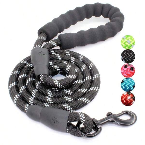 Dog Leash With Comfortable Padded Handle And Highly Reflective Threads For Small Medium And Large Dogs