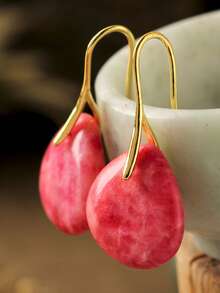 Colorful Imperial Stone Water Drop Earrings, Delicate Natural Stone Triangle Y2K Resort Earrings - Multicolor - View 6