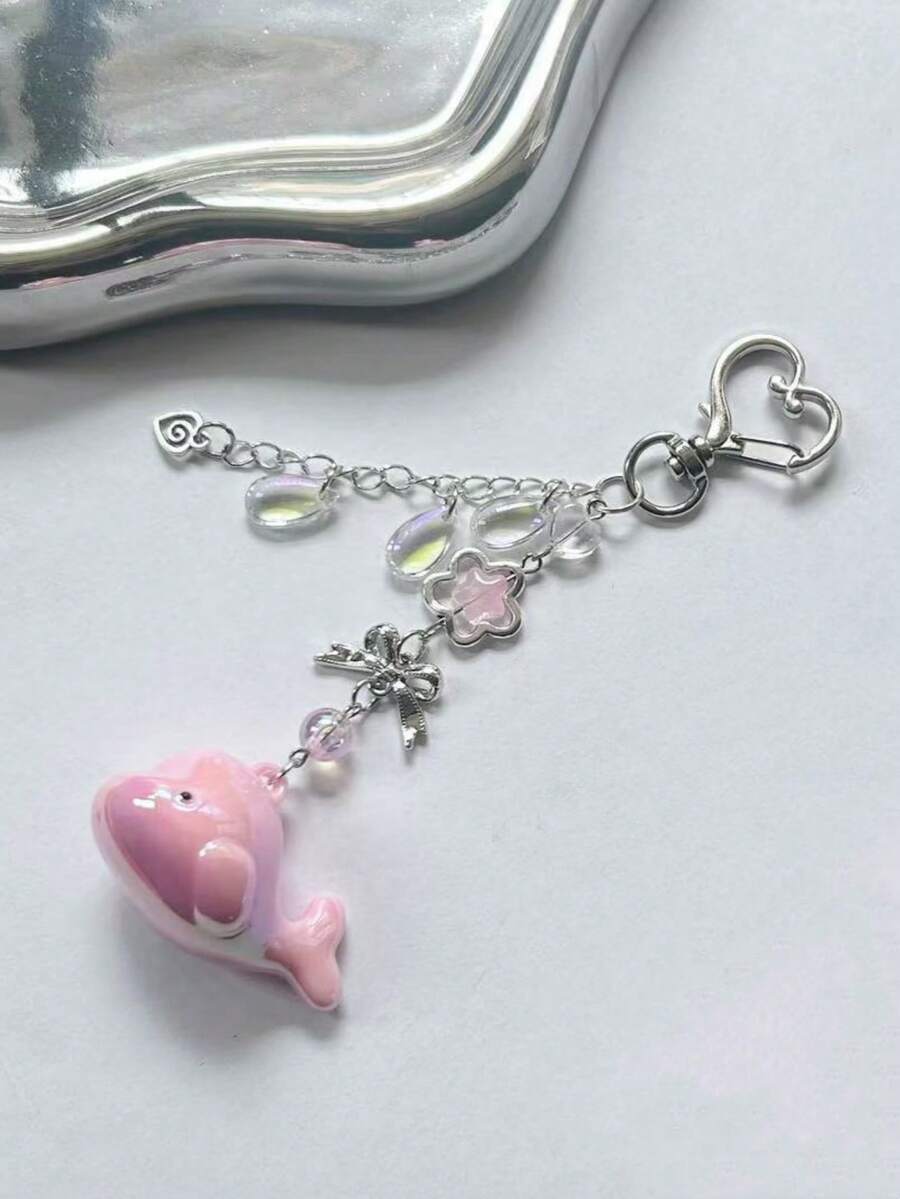 1pc Women's New Cute Whale Heart Pendant Beaded Accessory, Fashion Keychain, Earphone Case, Bag Charm - Multicolor - View 1