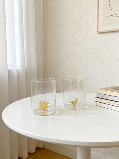 1个3D月亮玻璃咖啡杯，太阳玻璃杯，可重复使用，创意玻璃水杯，硼硅玻璃材质，容量400毫升，适用于咖啡、牛奶、水、拿铁、摩卡、茶、卡布奇诺、果汁等饮品。是情人节、母亲节、节日礼物、节日餐具、女孩趣味生日礼物、返校季、婚礼、派对的理想之选。