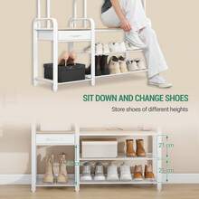 Hzuaneri Coat Rack With Shoe Storage, Coat And Shoe Rack With 3-Tier Storage Bench And Drawer, 5-In-1 Hall Tree With 17 Hooks, Side Book Shelves For Bedroom, Hallway Living Room - White Oak Color - View 3