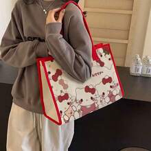 SANRIO Sac à bandoulière de haute qualité motif chat, sac fourre-tout en canevas grande capacité pour étudiant, sac à main de navetteur, sac organisateur essentiel pour l'extérieur pour femmes - Multicolore - Voir 2