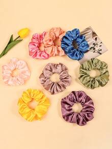 8个蓝色缎面发圈，光滑百搭，优雅复古发绳，适合女性 - 彩色 - 查看 2