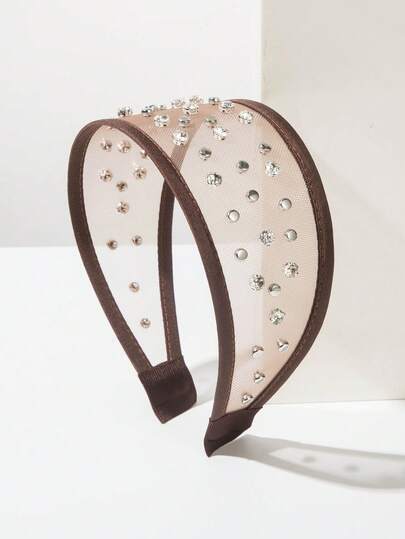 1pc Geometric Pattern Solid Color Rhinestone Decorated Wide Headband, Suitable For Women To Wear On Dates And Outings Hairband Hair Hoop