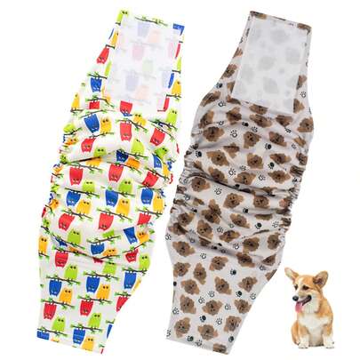 2 szt. wielorazowych pieluch dla psów, odpowiednie dla psów płci męskiej, miękkie i oddychające, z uroczymi nadrukami, regulowany pas, odpowiednie dla osób z nietrzymaniem moczu, do pielęgnacji pooperacyjnej i do treningu w pomieszczeniach