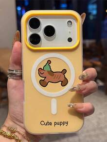 1pc Cartoon Dog Jelly 2-In-1 Magnetic Phone Case, Couples Phone Case, Valentine's Day Phone Case, Suitable For IPhone 17 ProMax/16 ProMax/15 ProMax/13/15/16/17 Pro/14/11, Fashionable Magnetic Phone Protective Cover - Yellow - View 1
