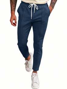 男士时尚华夫格针织慢跑裤 - 弹力面料，抽绳腰带，休闲运动裤，时尚舒适，秋季必备