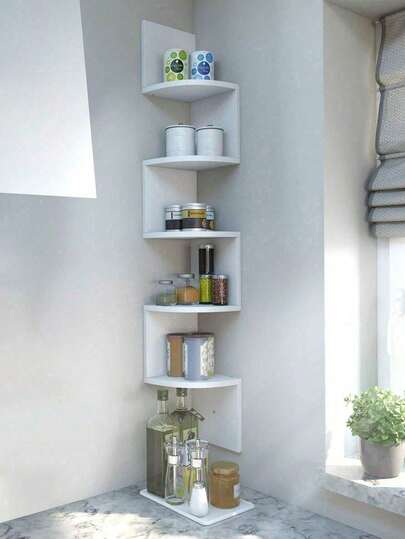 1pc Corner Wall Shelf, Triangular Floating Shelves, Multipurpose Storage Rack For Living Room, Bedroom, No Drill Required (Excluding Light Strip)