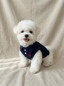 PETSIN One Pet Spring/Summer Solid Color Embroidered Polo Shirt Vest