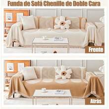 Funda de Sofá Chenille de Doble CaraFunda Reversible Chenille Mejorada Washable Anti-Slip Multifuncional Sofa Cover para Mascotas All Seasons Beige 180X230cm/70.8X90.6in - Beis - Ver 5