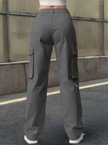Casual Daily Solid Color Simple Cargo Pants - Dark Grey - View 5