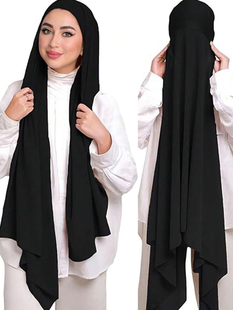 1 pieza Hiyab instantáneo de unicolor, de gasa transpirable y conveniente para mujeres musulmanas - Negro - Ver 1