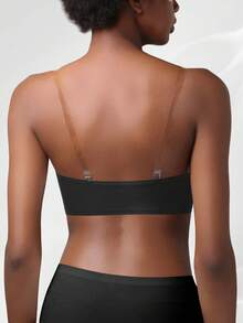 Black Glossy Push-Up Bra, Bandeau Style Design, Front Opening, Strapless, Lifting And Shaping Bust, Breathable And Stylish Back Design, Suitable For Daily Wear - Black - View 7