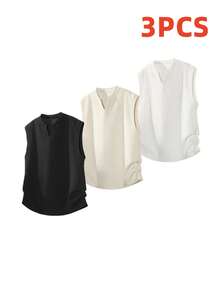 Bộ 3 áo tank top nam cổ chữ V không tay, áo tank top xếp ly có họa tiết, chống nhăn, dễ bảo quản, đơn giản và đa năng, thích hợp để mặc nhiều lớp vào mùa hè, mặc hàng ngày và đi làm. - Nhiều màu - Xem 7