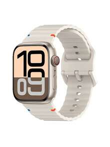 1pc Men Women Starlight Color Fashionable Silicone Sports Watch Band Soft Waterproof Wave Sport Wristband, For Apple Watch Strap 38/40/41/42/44/45/46/49mm, For Apple Watch Series Ultra/SE/11/10/9/8/7/6/5/4/3/2/1, Intelligent Watch Accessories - Starlight Color (no Watch) - View 2