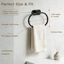 1pc Adhesive Towel Rack, Black Towel Ring, Wall-Mounted Bathroom Towel Rack, Towel Ring, Round, Rectangular, Stainless Steel Bathroom Towel Rack, Wall-Mounted Towel Hook, Silver, Gold Towel Hook, Bathroom Towel Storage Organizer, Black Washcloth Rack, Dishcloth, Hand Towel Bar, Bathroom Accessories, Hardware, Bathroom Decor, No Drill Dishcloth Rack - Towel Rack - View 9