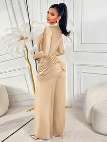 AIJ Amarilo Women'S Sexy Round Neck Long Sleeve Wrap Jumpsuit - Perfect For Parties & Gatherings Spring - Light Khaki - View 2