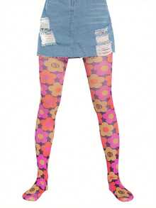 Women Sheer Tights Control Top Pantyhose Y2k Tie Dye Mesh Tights Fishnet Sockings Leggings - 粉色 - 查看 2