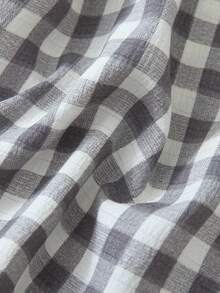 两件套格子印花睡衣套装，甜美可爱翻领纽扣长袖上衣和裤子，女士居家睡衣家居服 - 灰色 - 查看 8