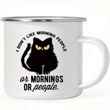 1个趣味猫咪搪瓷咖啡杯，12盎司，可重复使用，送给爱猫人士的礼物，独特的猫咪图案，仅限手洗，无需电源，适合露营和篝火，个性化晨间咖啡杯 - 白色 - 查看 7