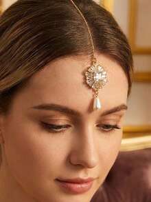 Gold Bridal Headpiece - Rhinestone & Pearl Pendant Headband, Elegant Bridal Hair Accessory, Boho Style Bride Headpiece, Suitable For Balls And Parties - Multicolor - View 10