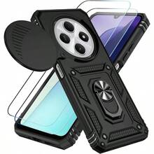 Heavy Duty Case For Poco C75 And Redmi 14C - Includes 2 Tempered Glass Screen Protectors With Sliding Camera Protection Window And Phone Stand - Black - Redmi 14C 和 Poco C75+ 黑色 - 查看 1